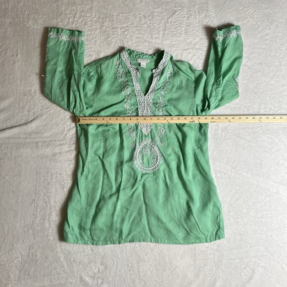 Charter Clube Women’s Embroidered Linen Tunic Size L Green Boho Festival Beachy - Picture 6 of 9